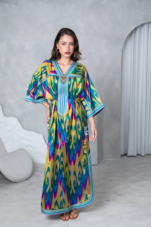 Gold Teal Tie Up Kaftan - Image 13