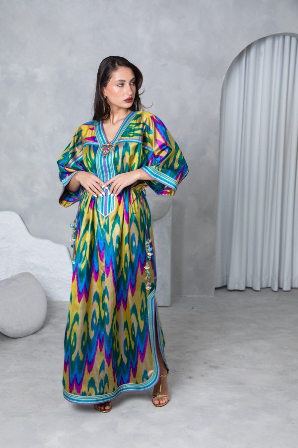 Gold Teal Tie Up Kaftan - Image 14