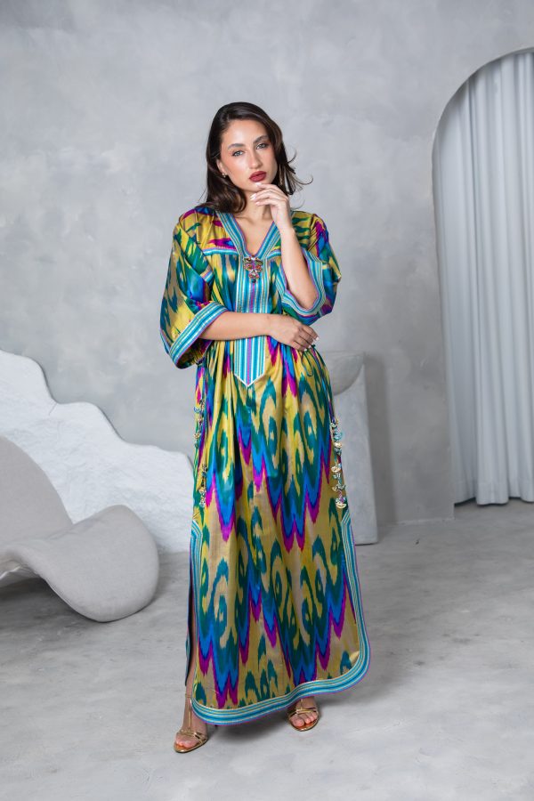 Gold Teal Tie Up Kaftan
