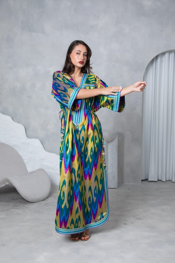 Gold Teal Tie Up Kaftan - Image 15