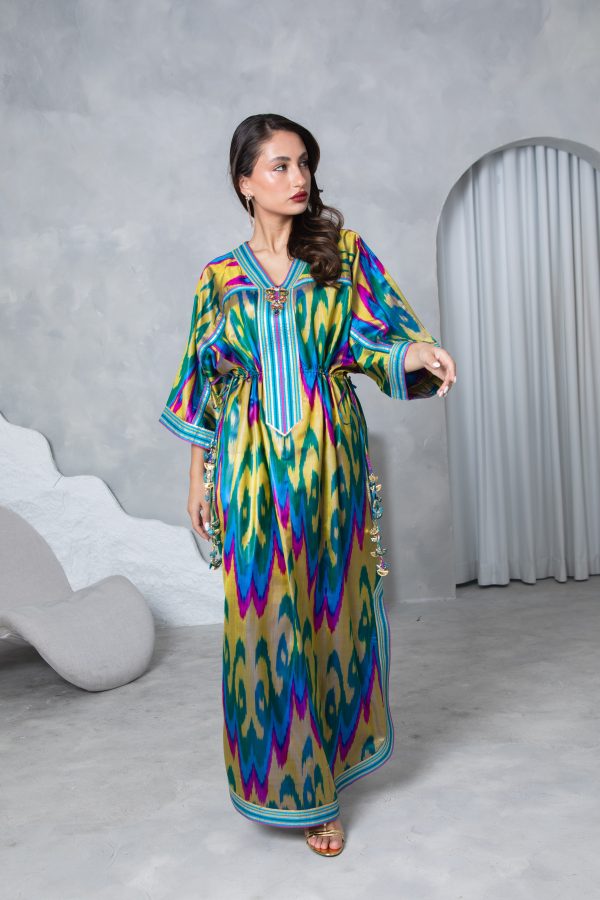 Gold Teal Tie Up Kaftan - Image 7