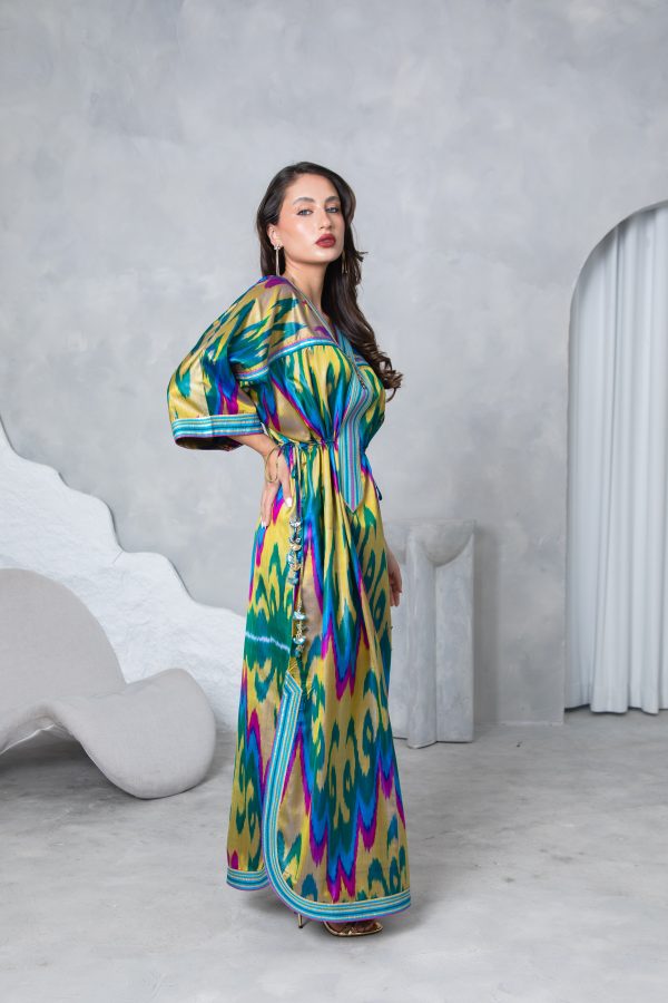 Gold Teal Tie Up Kaftan - Image 6