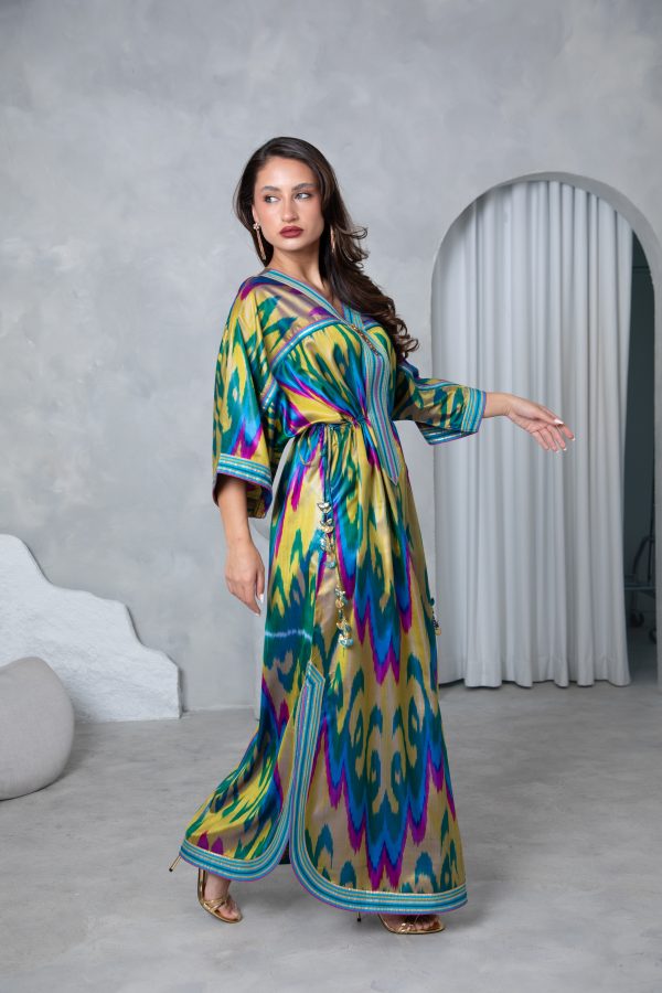 Gold Teal Tie Up Kaftan - Image 16