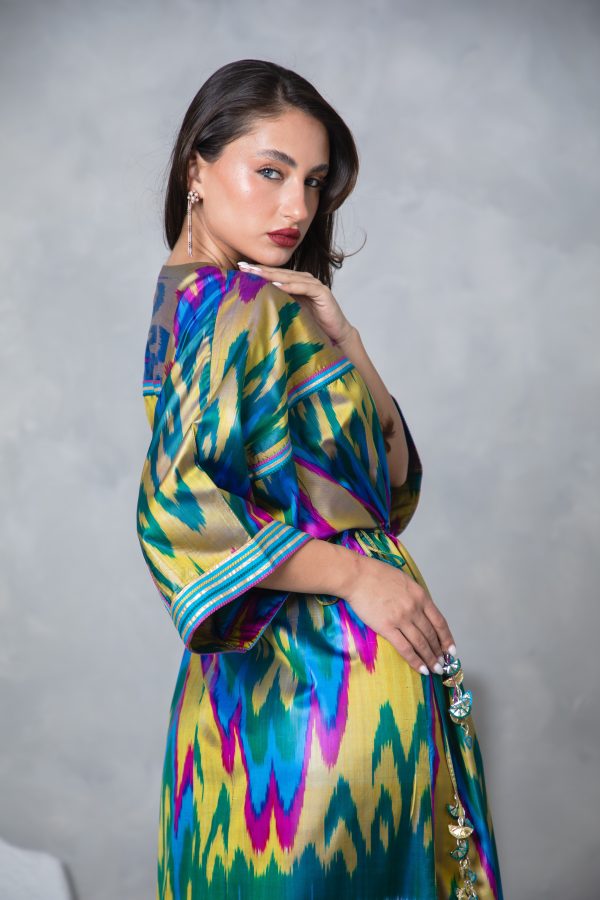 Gold Teal Tie Up Kaftan - Image 8