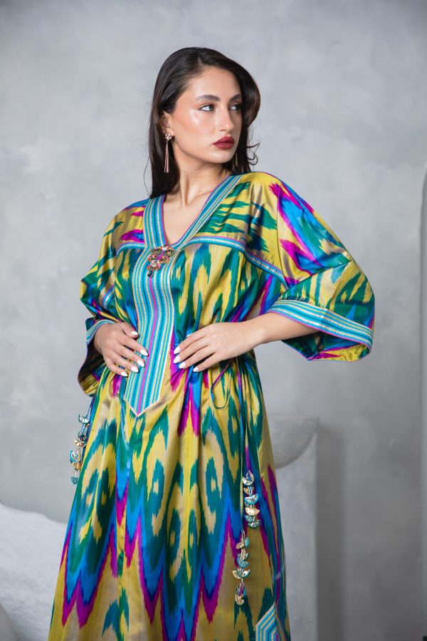 Gold Teal Tie Up Kaftan - Image 10