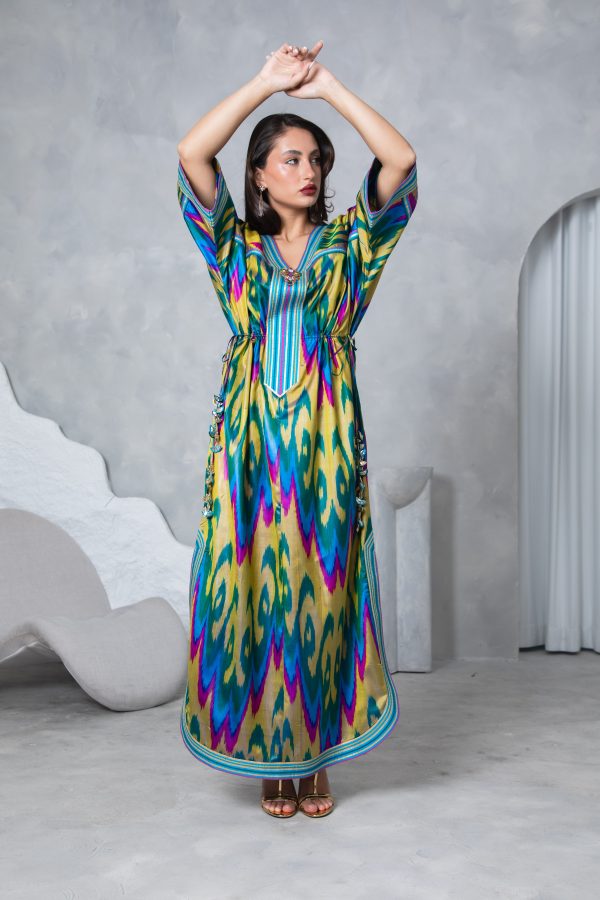 Gold Teal Tie Up Kaftan - Image 4