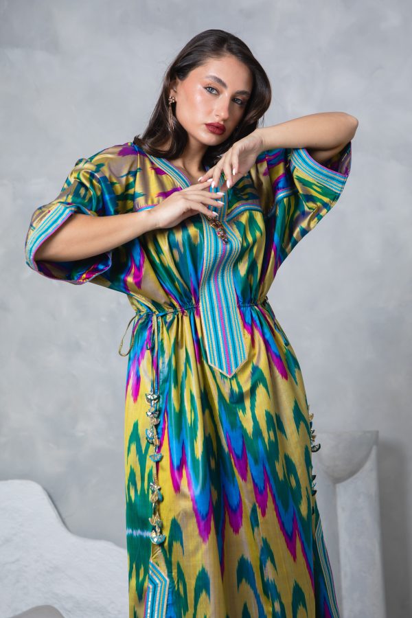 Gold Teal Tie Up Kaftan - Image 11