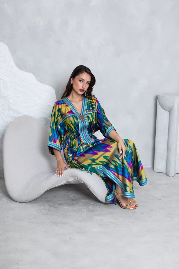 Gold Teal Tie Up Kaftan - Image 3