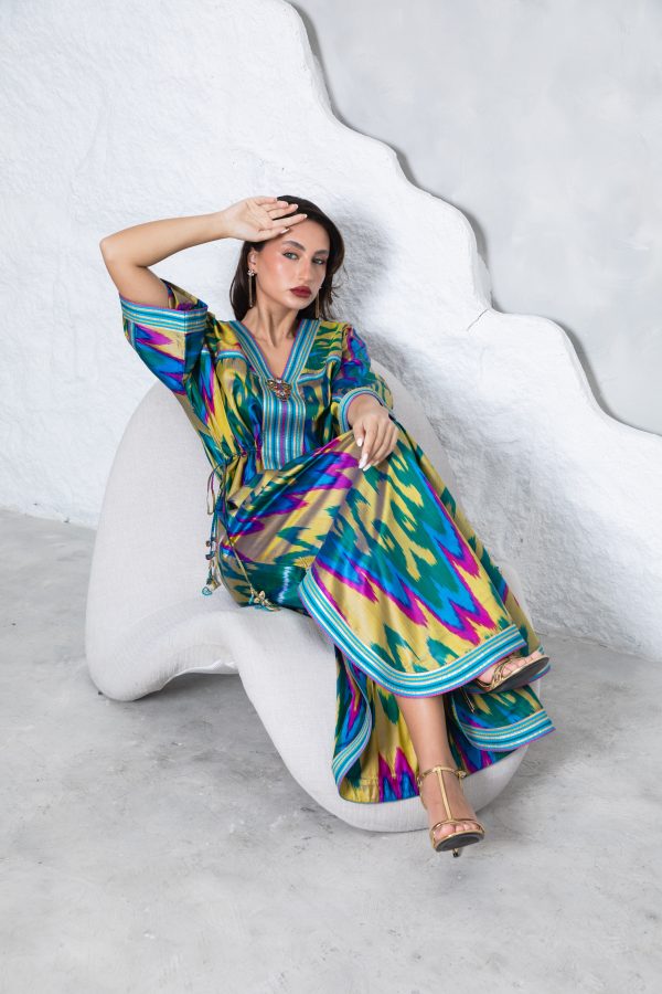Gold Teal Tie Up Kaftan - Image 12